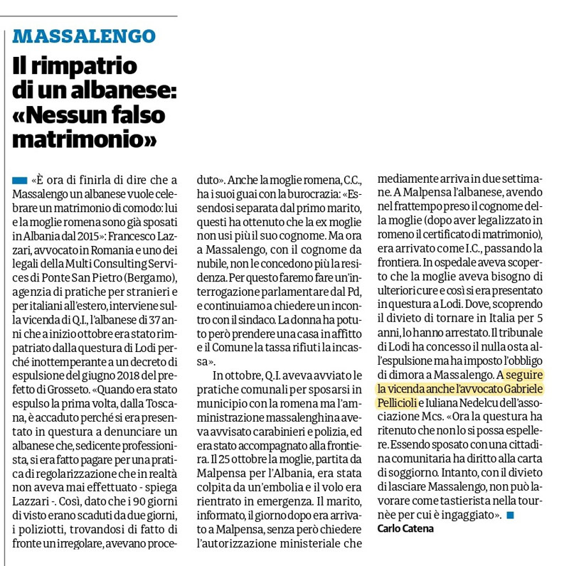 Rimpatrio di un albanese